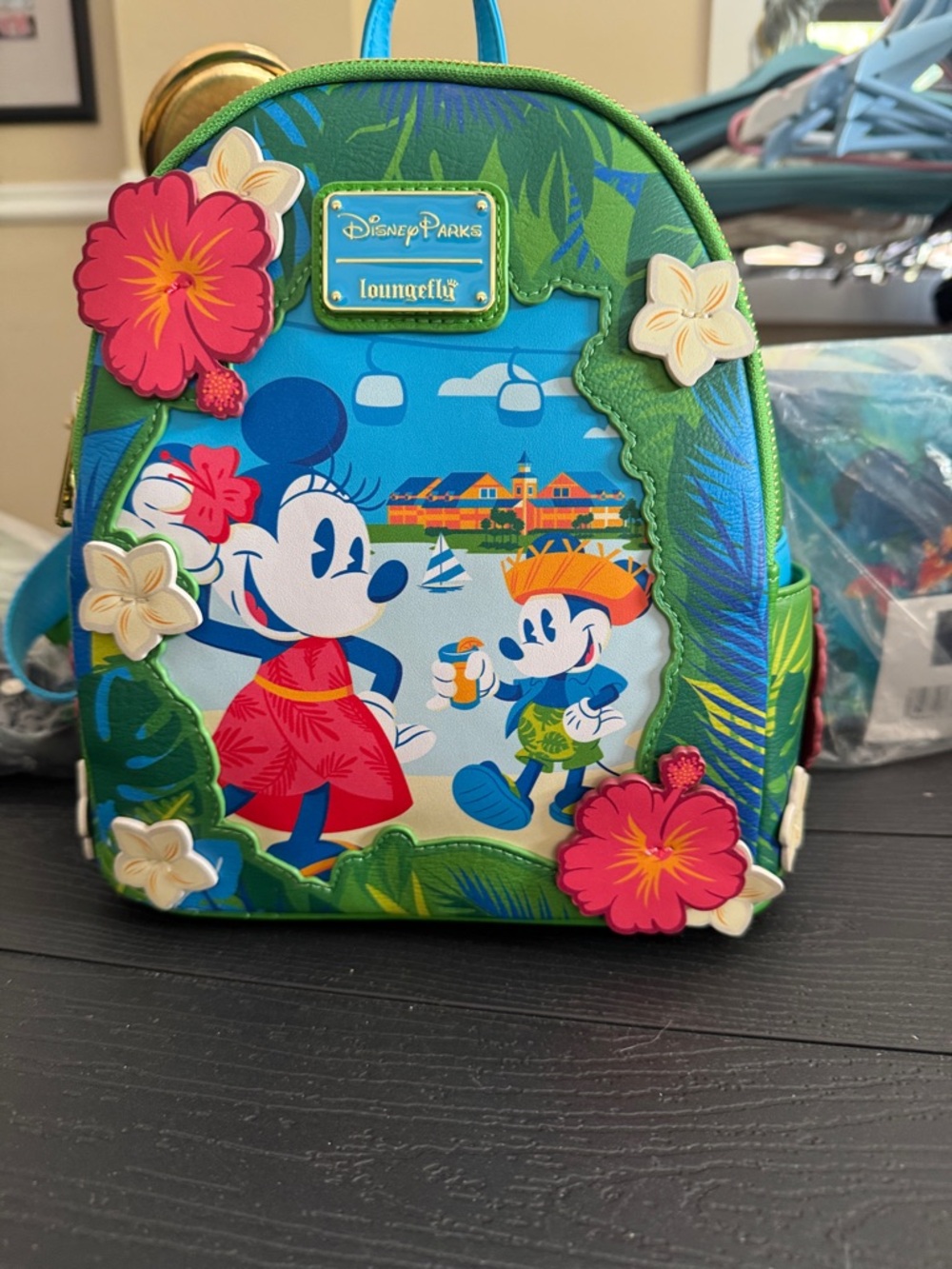 Loungefly Disney Parks Kids Tropical Mickey & Minnie Mini Backpack - Blue/Green
